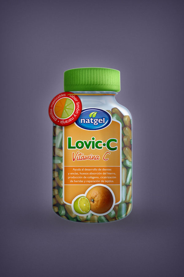 Diseño de etiqueta vitamina C Lovic C de Natgel